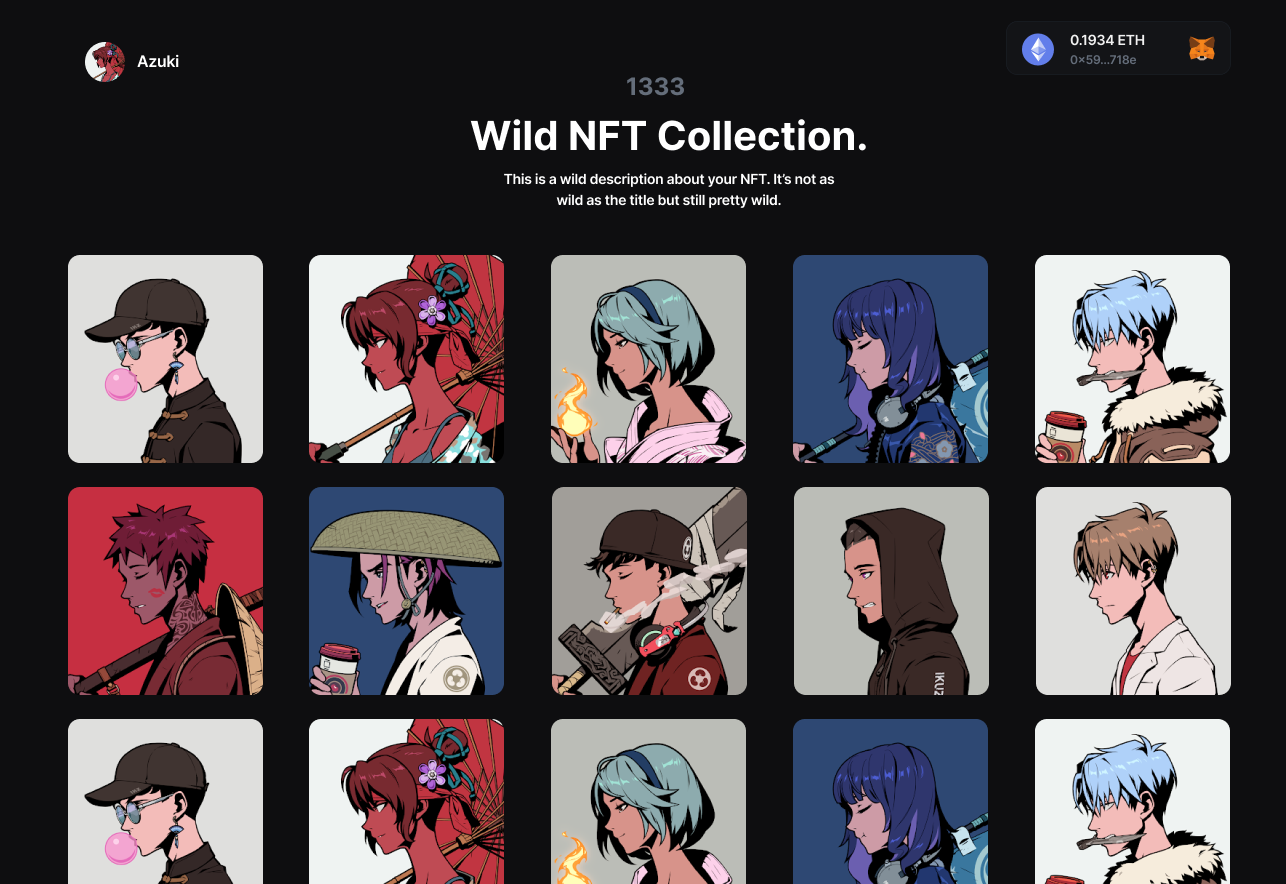 Screenshot of NFT Gallery template